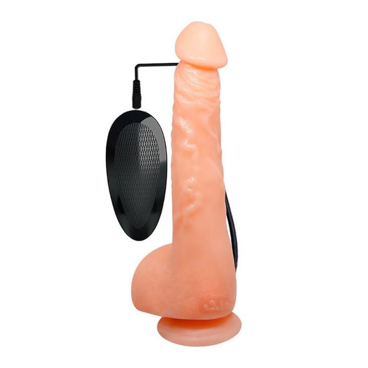 Cielisty wibrator 24,5 cm z przyssawką i pilotem | Cyber skóra