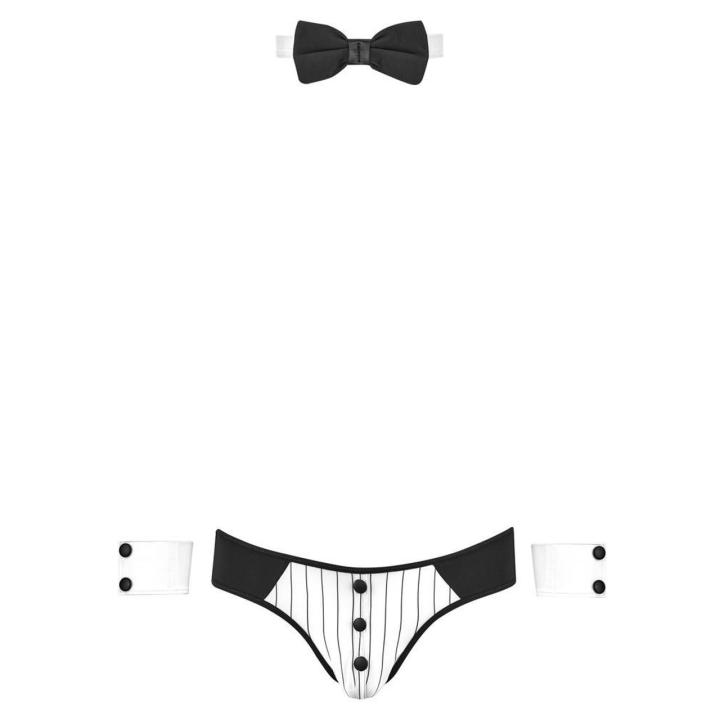 Męski jockstrap z muszką i mankietami na nadgarstki