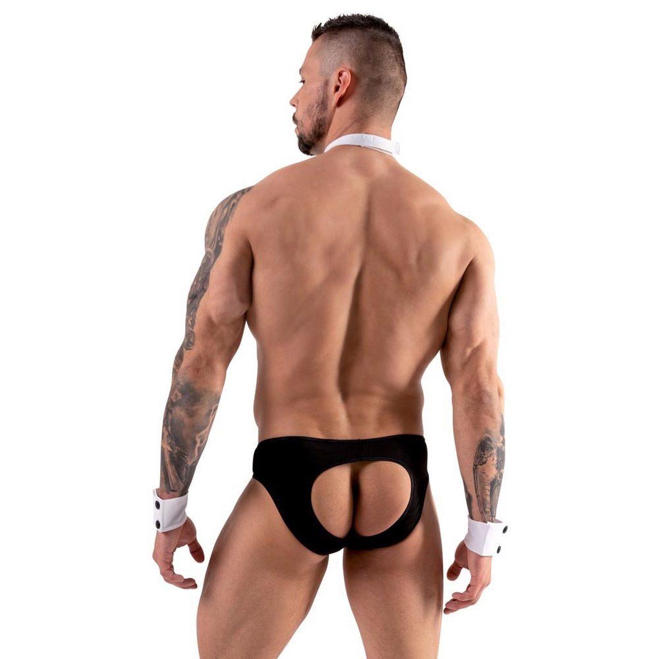 Męski jockstrap z muszką i mankietami na nadgarstki | Loris.pl