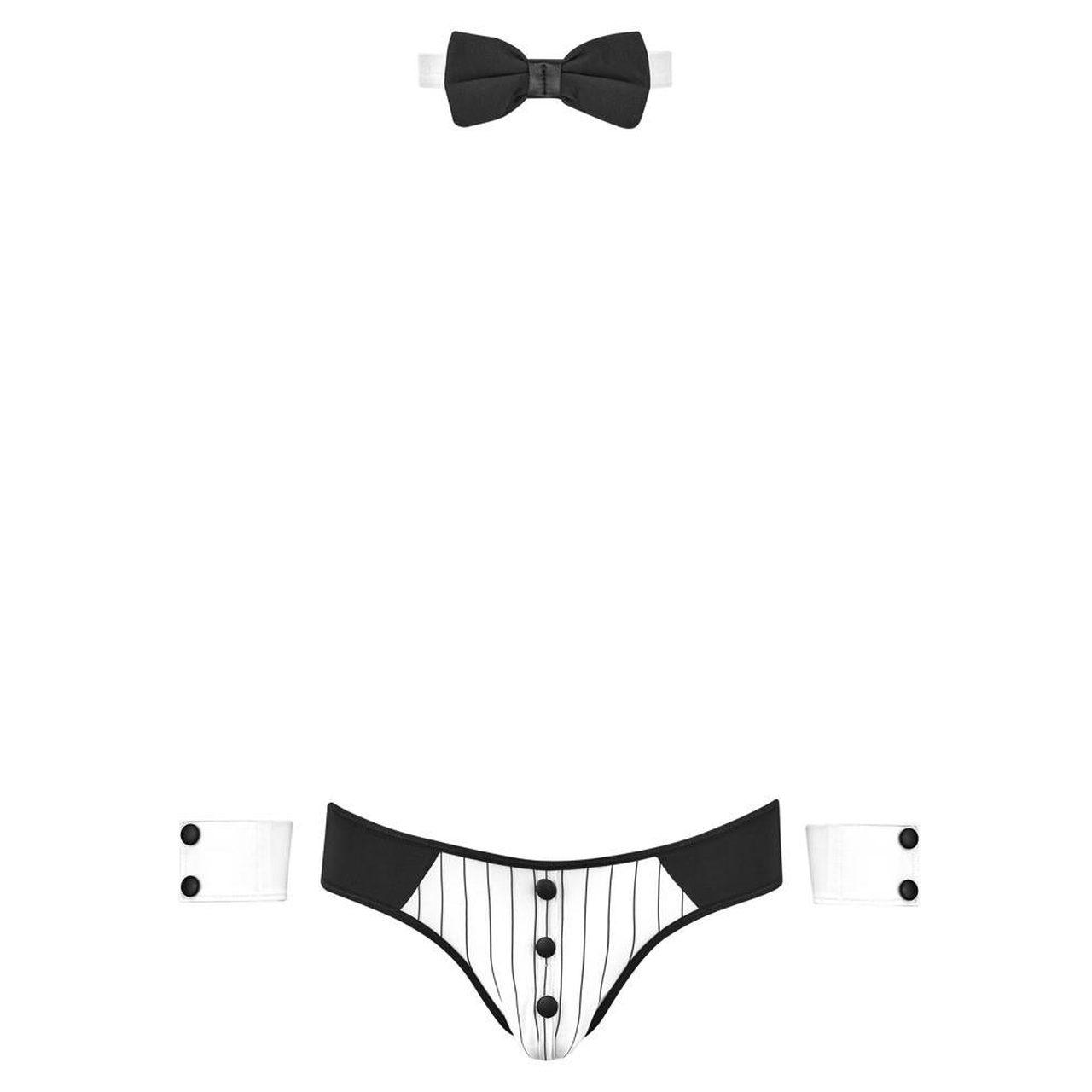 Męski jockstrap z muszką i mankietami na nadgarstki | Loris.pl