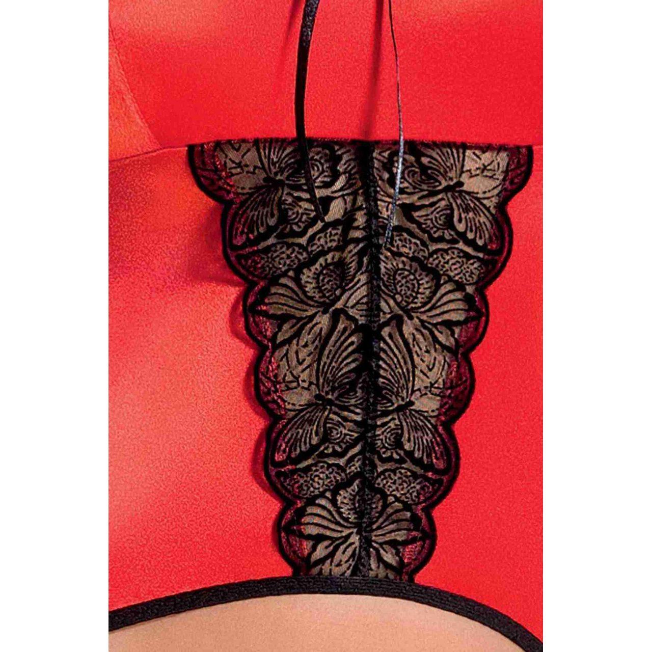 Czerwony satynowy gorset ze stringami – elegancka bielizna | Loris.pl