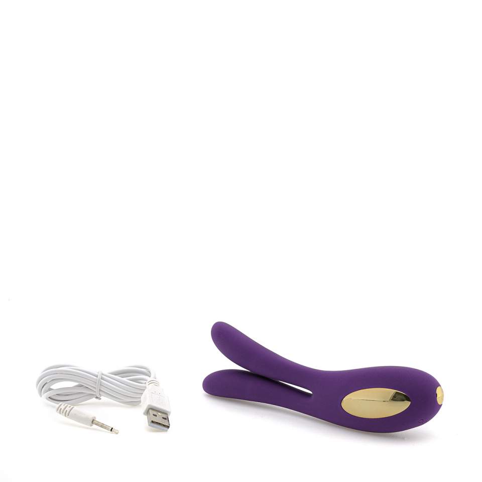 Fioletowy silikonowy wibrator do podwójnej penetracji z światłem LED