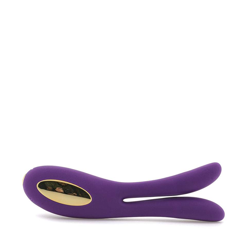 Fioletowy silikonowy wibrator do podwójnej penetracji z światłem LED