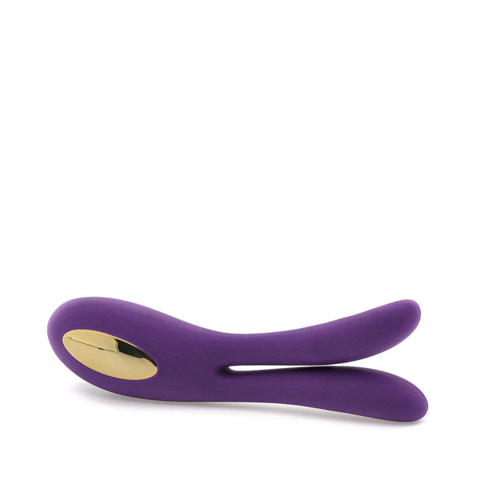 Fioletowy silikonowy wibrator do podwójnej penetracji z światłem LED