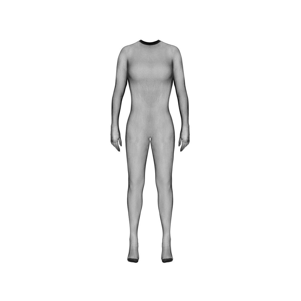 Czarny bodystocking catsuit z otwartym krokiem i rękawiczkami S-L | Loris.pl