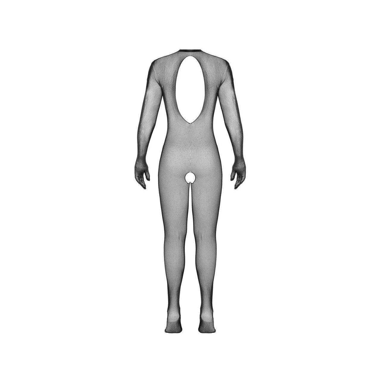 Czarny bodystocking catsuit z otwartym krokiem i rękawiczkami S-L | Loris.pl