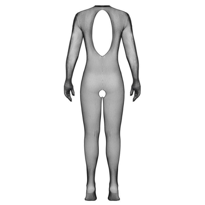 Czarny bodystocking catsuit z otwartym krokiem i rękawiczkami S-L