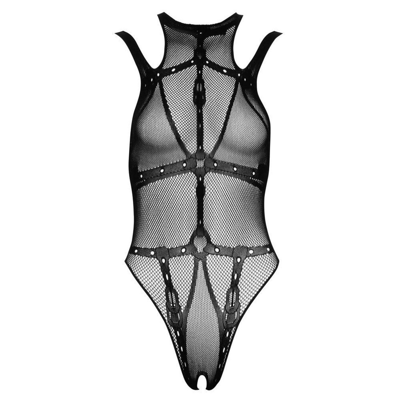 Body fishnet z pasami i otwartym krokiem S-L – bezszwowe | Loris.pl