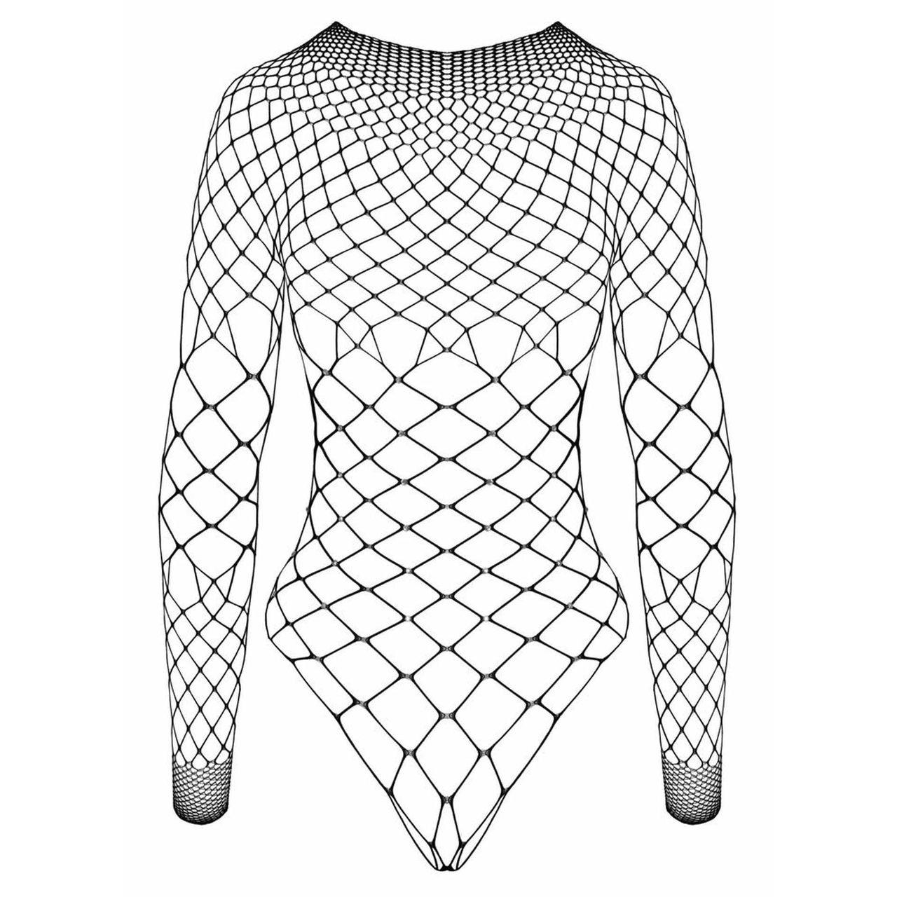 Czarne siatkowe body z długim rękawem S-L – glamour i kryształki | Loris.pl