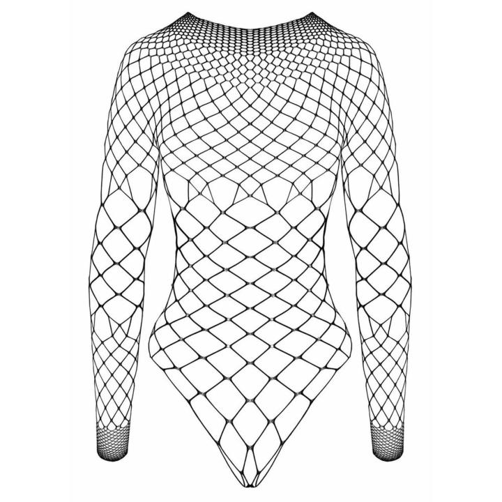 Czarne siatkowe body z długim rękawem S-L – glamour i kryształki