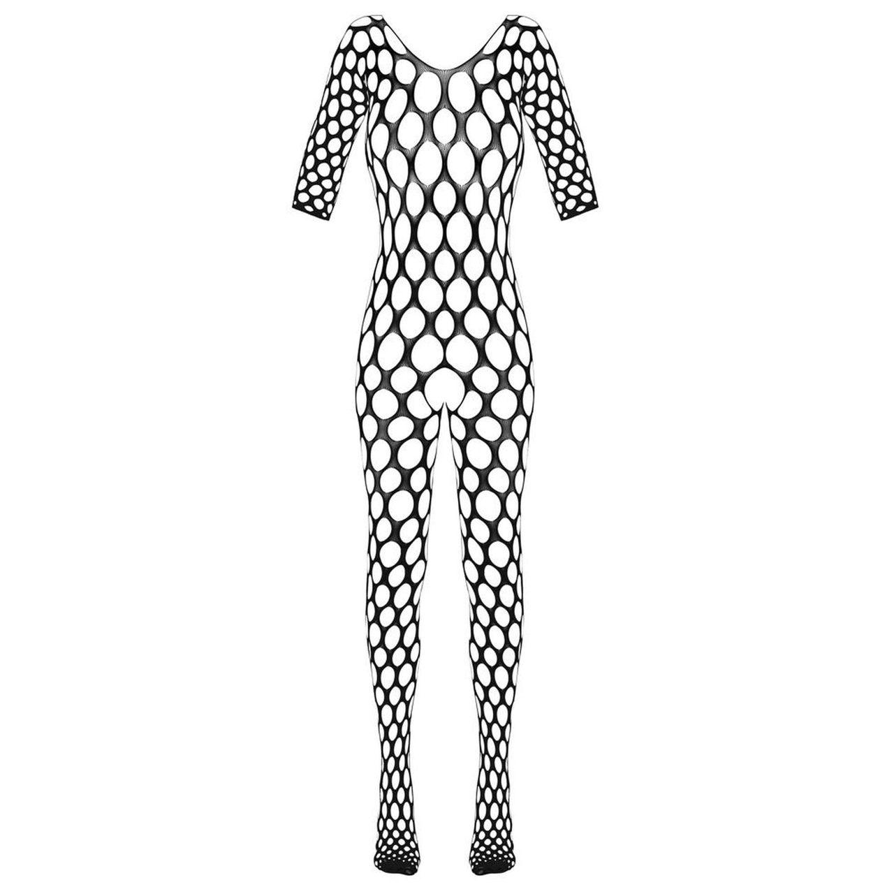 Czarny bodystocking kombinezon z otwartym krokiem S-L | Loris.pl