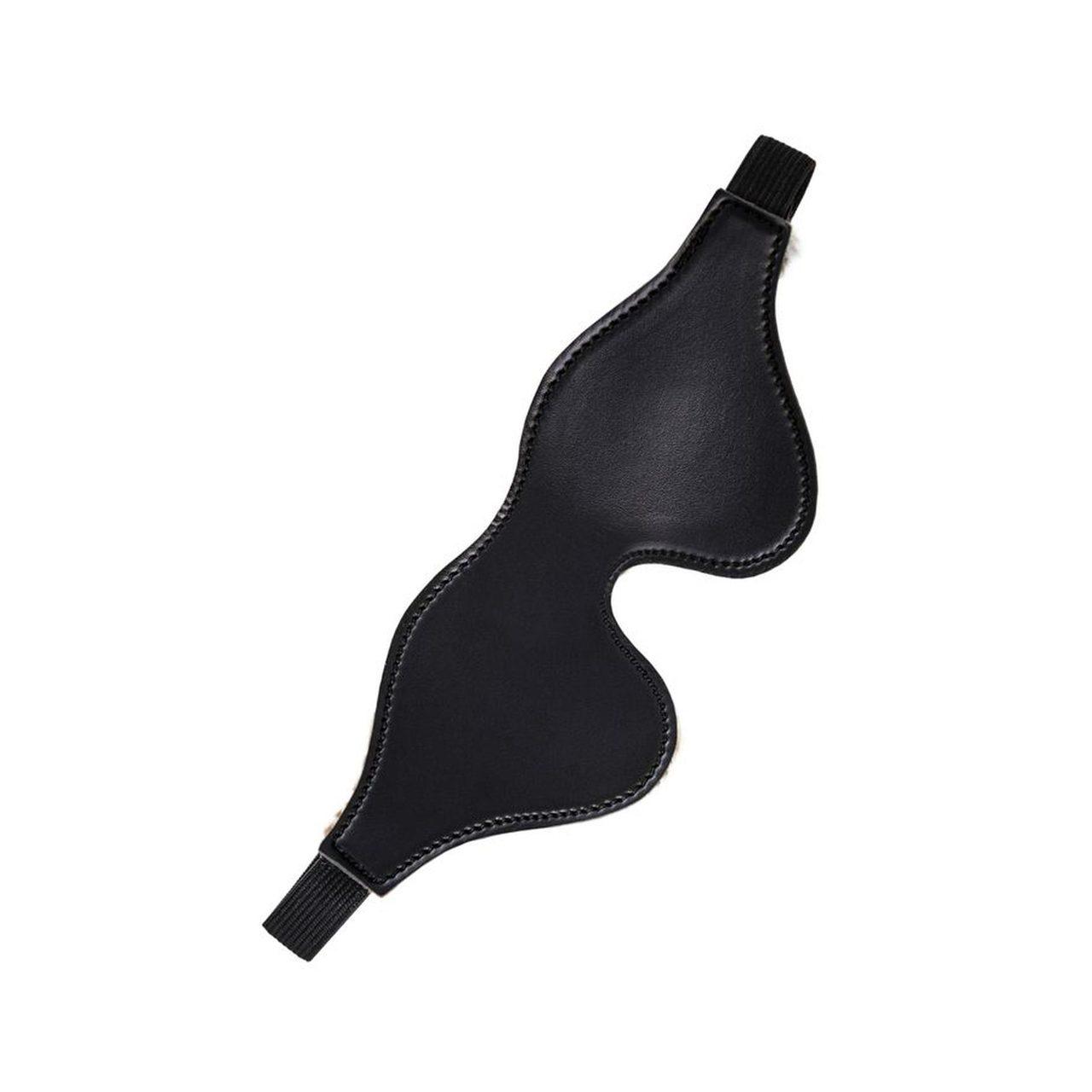 Czarna maska BDSM z ekoskóry PU 26,5 cm | Regulowane paski