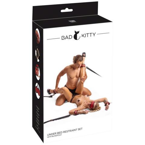 Zestaw pasów pod materac BDSM z kajdankami i opaską na oczy