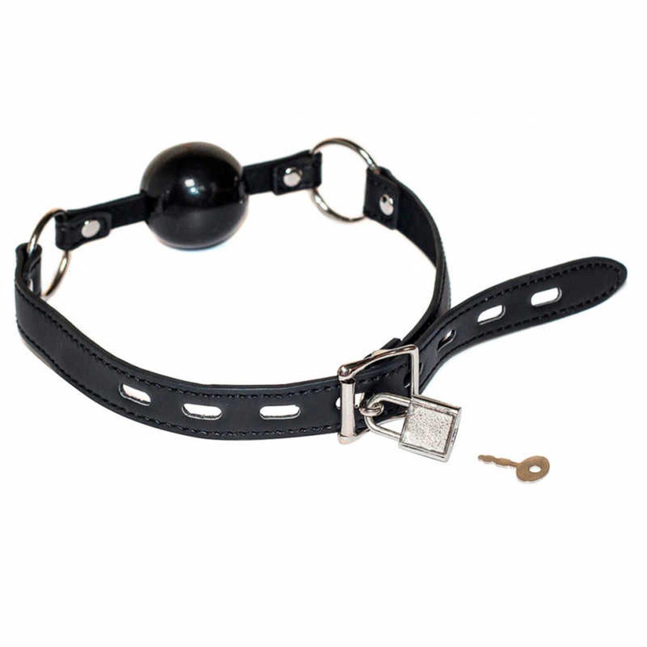 Knebel BDSM z kulką 4 cm i cekinami | Czarny, uniwersalny