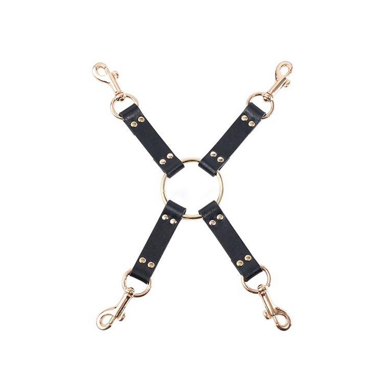 Zestaw hogtie BDSM czarny z o-ringiem i kajdankami na ręce i nogi
