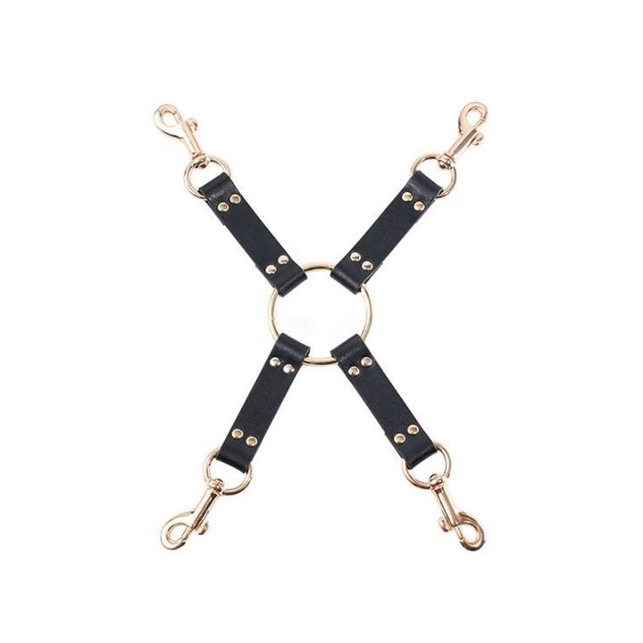 Zestaw hogtie BDSM czarny z o-ringiem i kajdankami na ręce i nogi