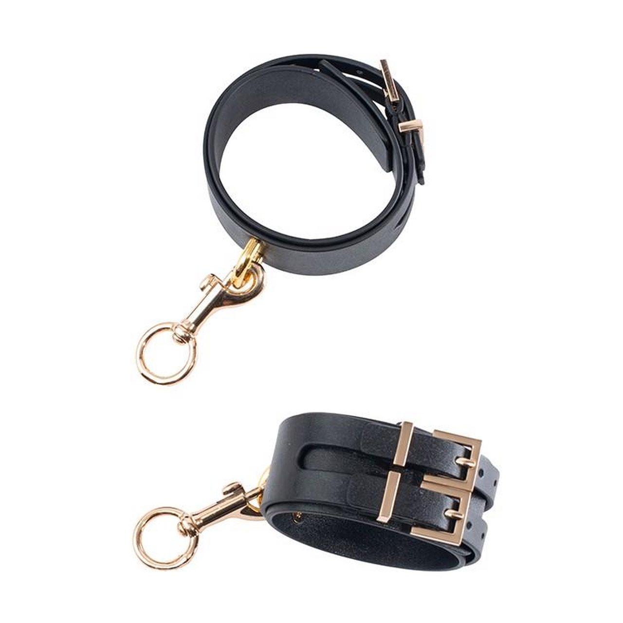 Zestaw hogtie BDSM czarny z o-ringiem i kajdankami na ręce i nogi