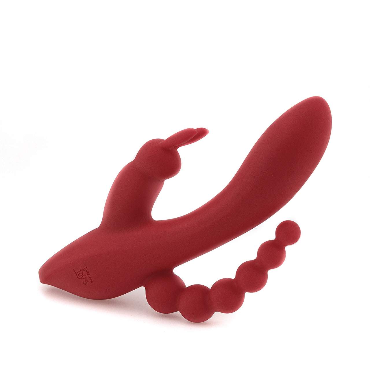 Czerwony silikonowy wibrator króliczek ze stymulacją analno-waginalną