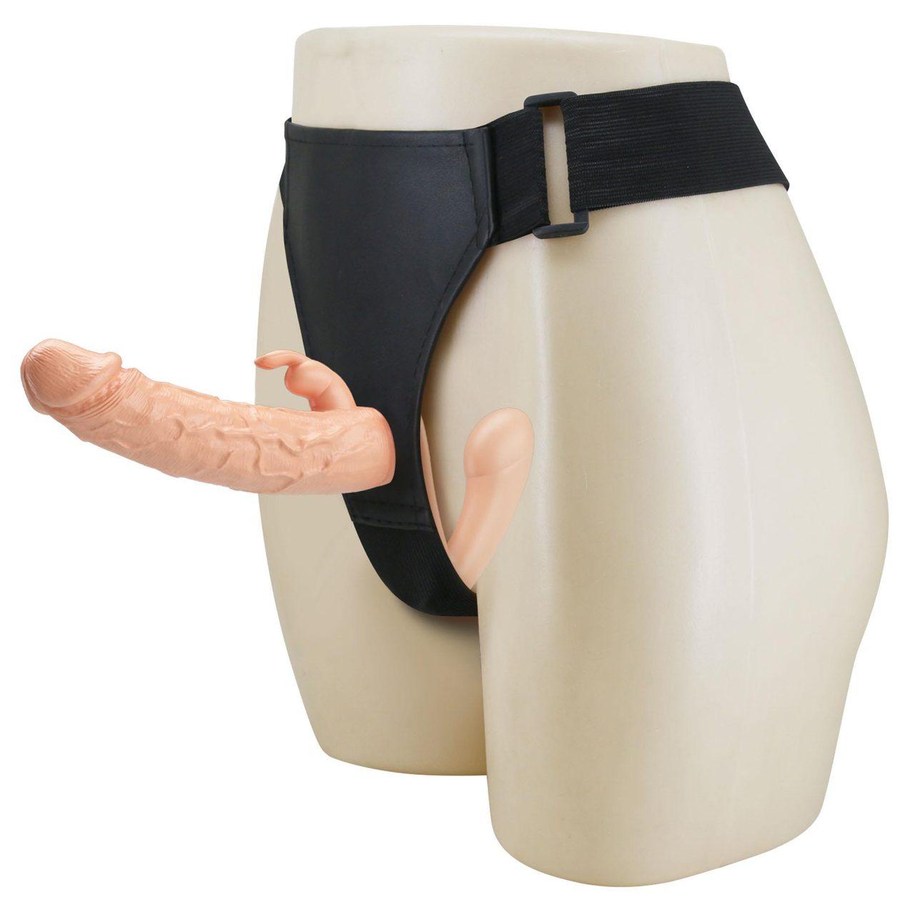 Podwójna uprząż strap on z dwoma dildo TPE 24,8 cm | Loris.pl