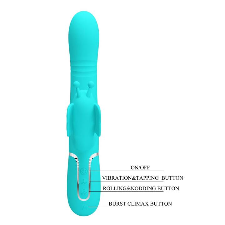 Wibrator króliczek turkusowy 22,6 cm - punkt G i łechtaczka, ruchome kulki