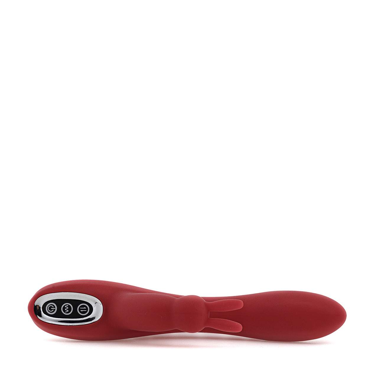 Czerwony silikonowy wibrator króliczek ze stymulacją analno-waginalną