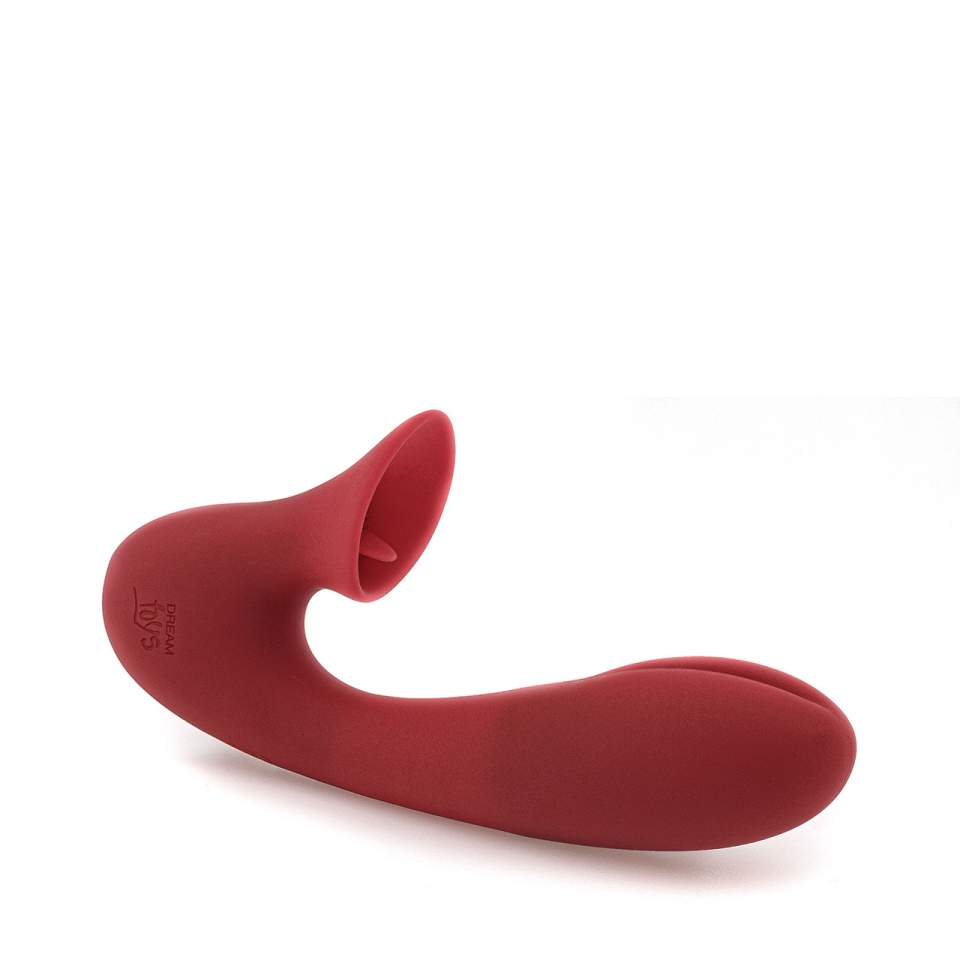 Czerwony silikonowy wibrator króliczek z językiem do stymulacji łechtaczki