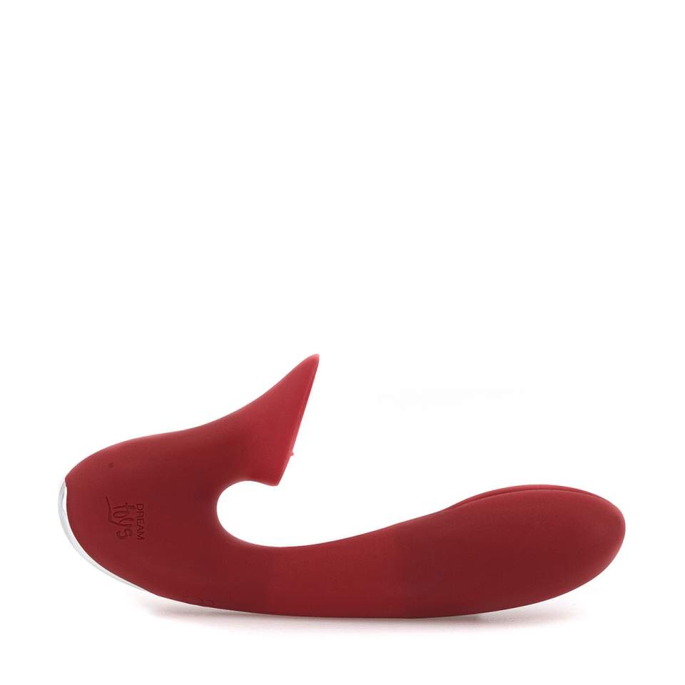 Czerwony silikonowy wibrator króliczek z językiem do stymulacji łechtaczki