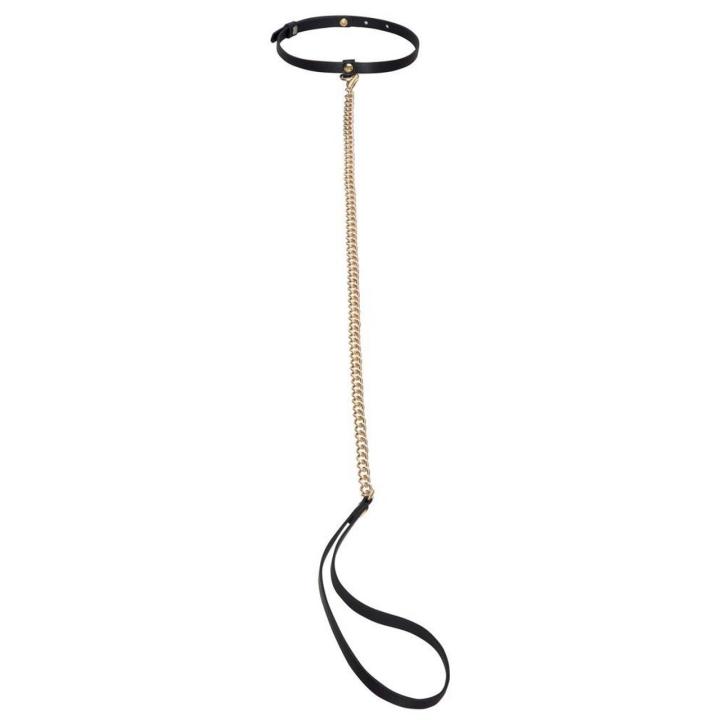 Zestaw bondage 5w1 czarno-złoty – kajdanki, obroża, opaska, pejcz
