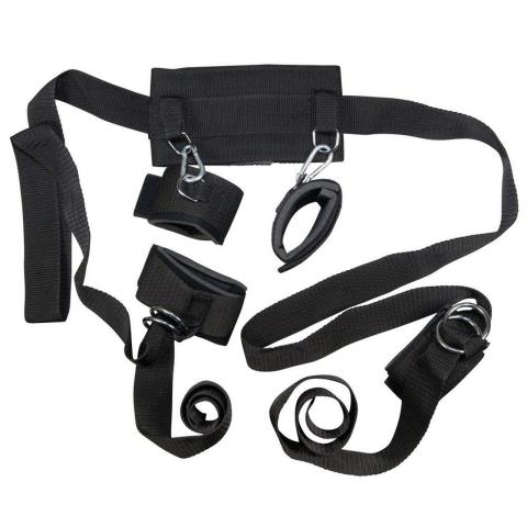 Zestaw bondage z kołnierzem i mankietami na ręce i nogi – czarny