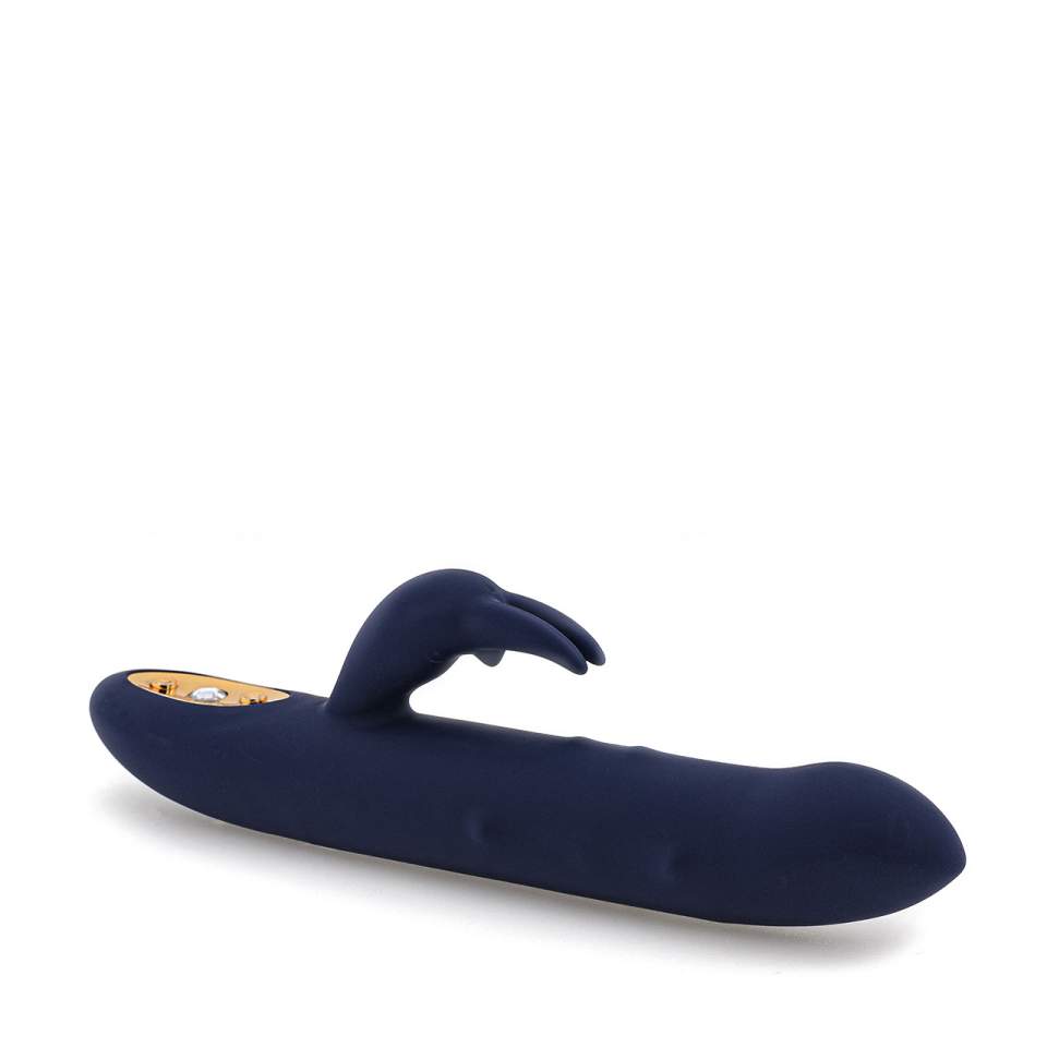 Granatowy wibrator króliczek z ruchomymi koralikami