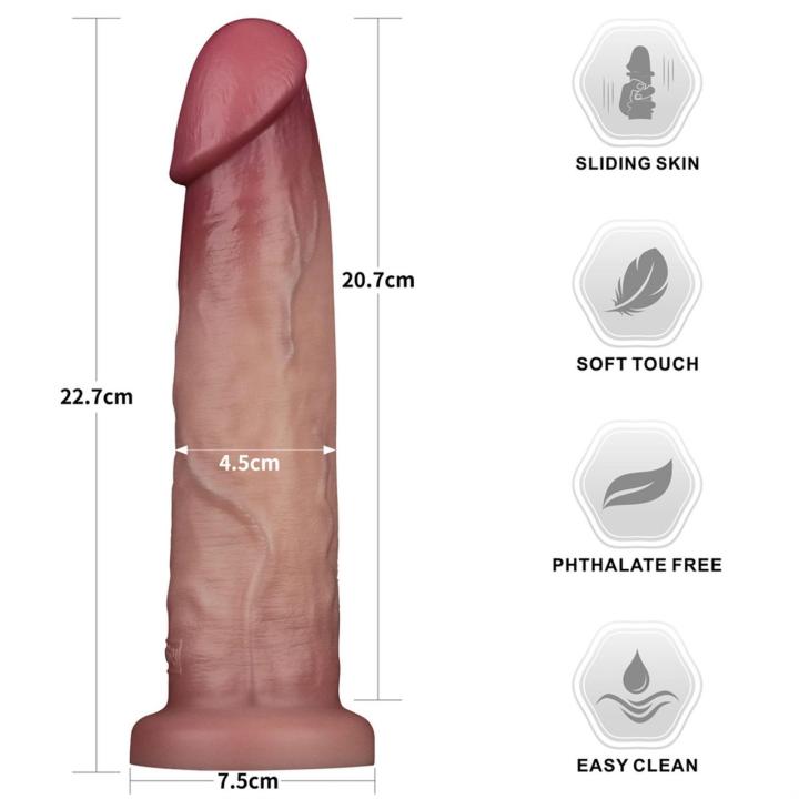 Realistyczne dildo sliding skin 22,8 cm | Dwuwarstwowy silikon medyczny
