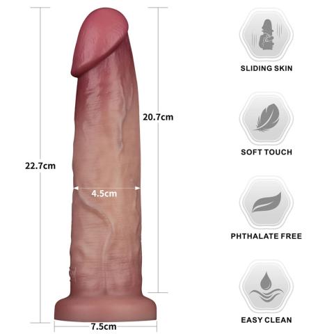 Realistyczne dildo sliding skin 22,8 cm | Dwuwarstwowy silikon medyczny