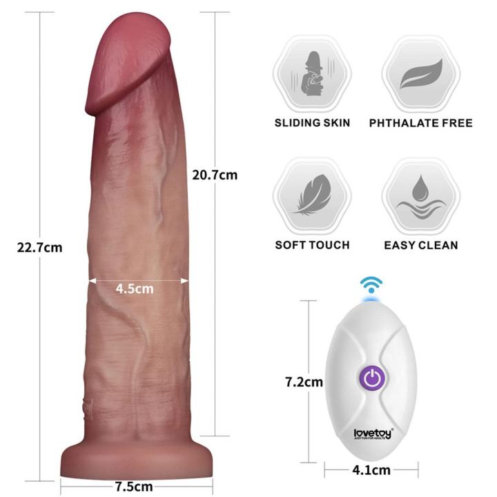Realistyczne dildo wibracyjne 22,9 cm z pilotem i sliding skin