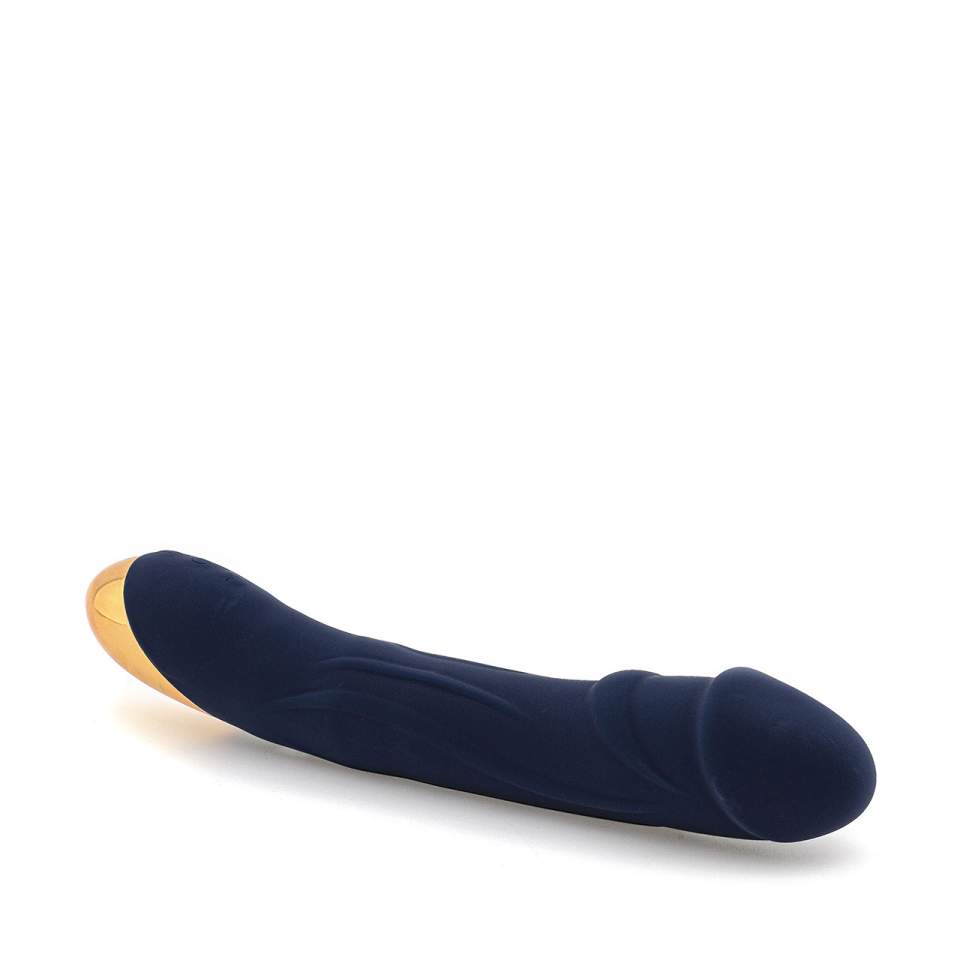 Granatowy silikonowy wibrator klasyczny z funkcją grzania