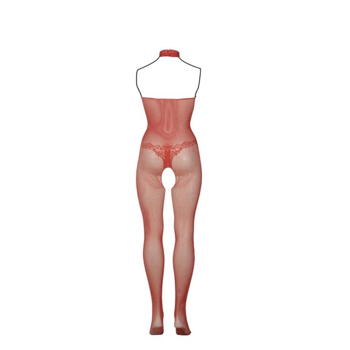 Koronkowo-siateczkowy bodystocking plus size XL–4XL | Halter i otwarty krok