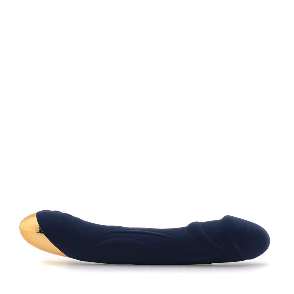 Granatowy silikonowy wibrator klasyczny z funkcją grzania