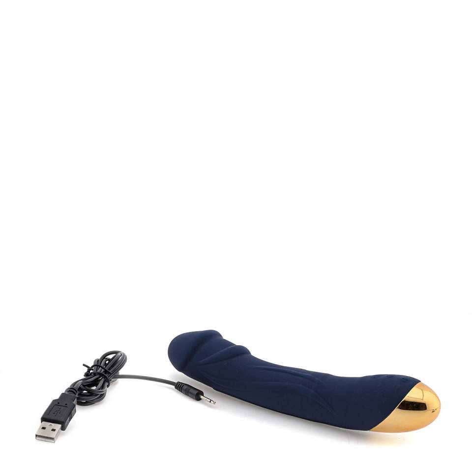 Granatowy silikonowy wibrator klasyczny z funkcją grzania