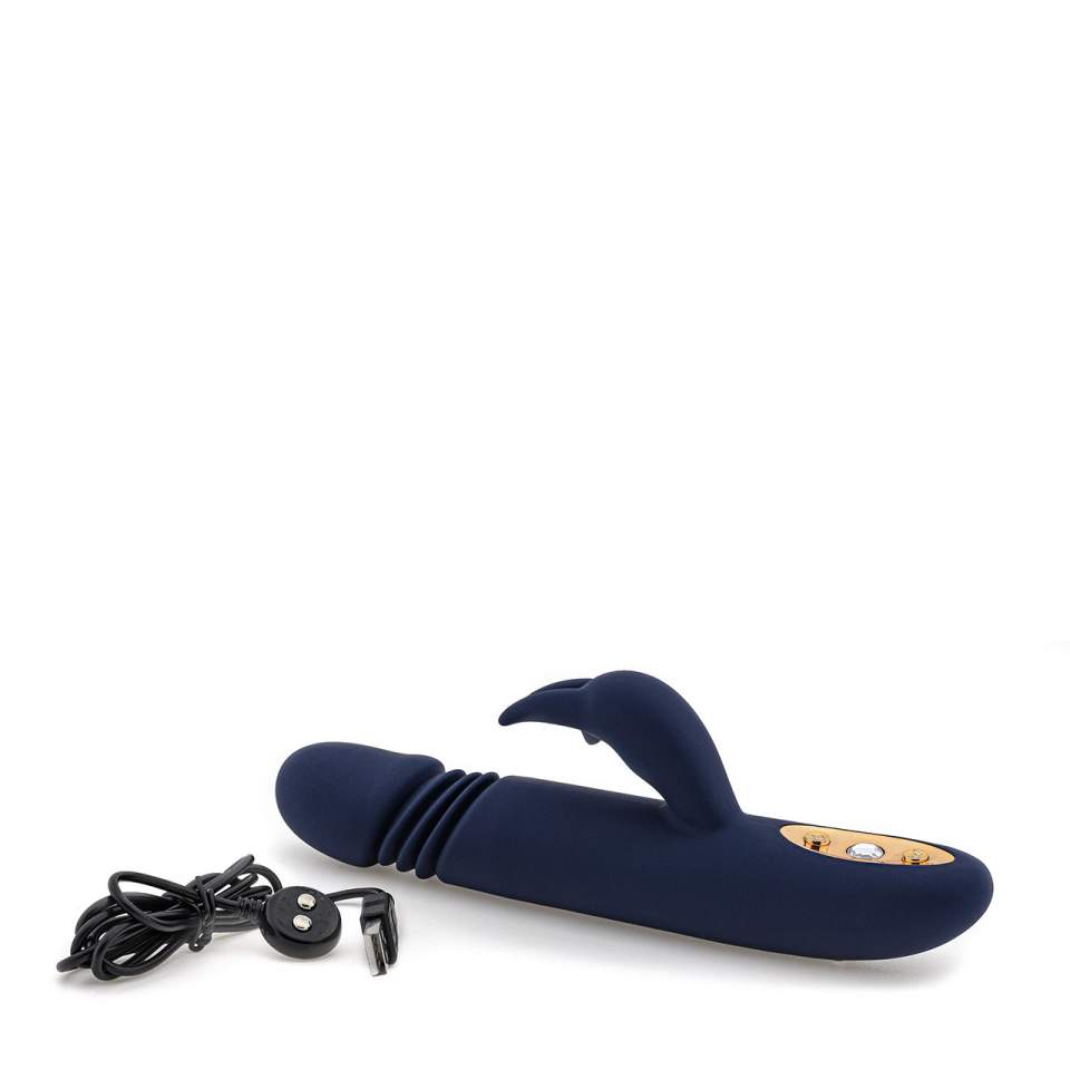 Granatowy wibrator króliczek ze stymulacją łechtaczki wykonany z silikonu