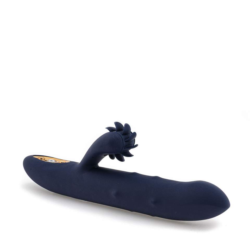 Granatowy silikonowy wibrator królik z ruchomymi językami do masażu łechtaczki