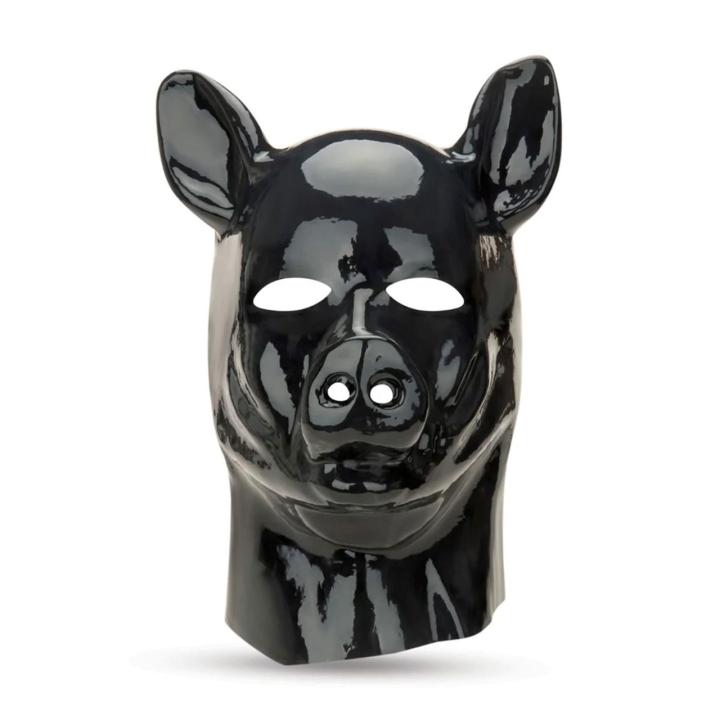 Czarna lateksowa maska świnki BDSM | Roleplay i animal play | Loris.pl