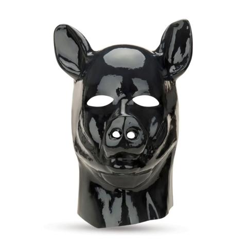 Czarna lateksowa maska świnki BDSM | Roleplay i animal play