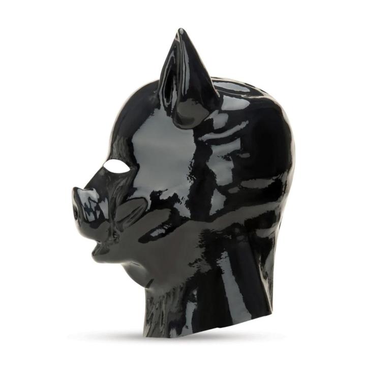 Czarna lateksowa maska świnki BDSM | Roleplay i animal play | Loris.pl