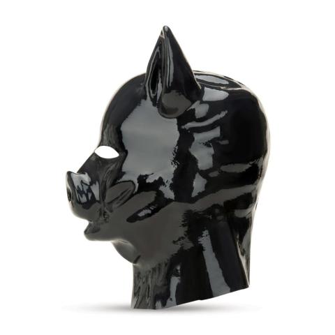 Czarna lateksowa maska świnki BDSM | Roleplay i animal play