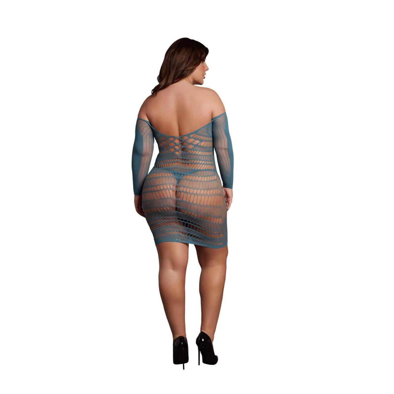 Niebieska sukienka mini z siateczki plus size XL–4XL | długi rękaw i wycięcia