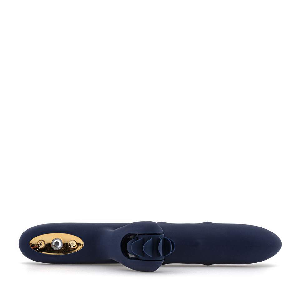 Granatowy silikonowy wibrator królik z ruchomymi językami do masażu łechtaczki