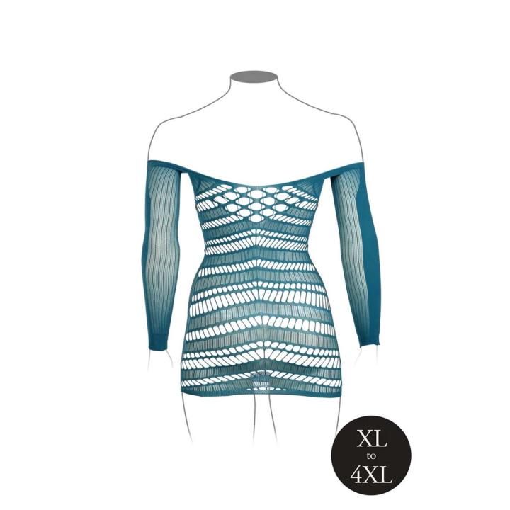 Niebieska sukienka mini z siateczki plus size XL–4XL | długi rękaw i wycięcia