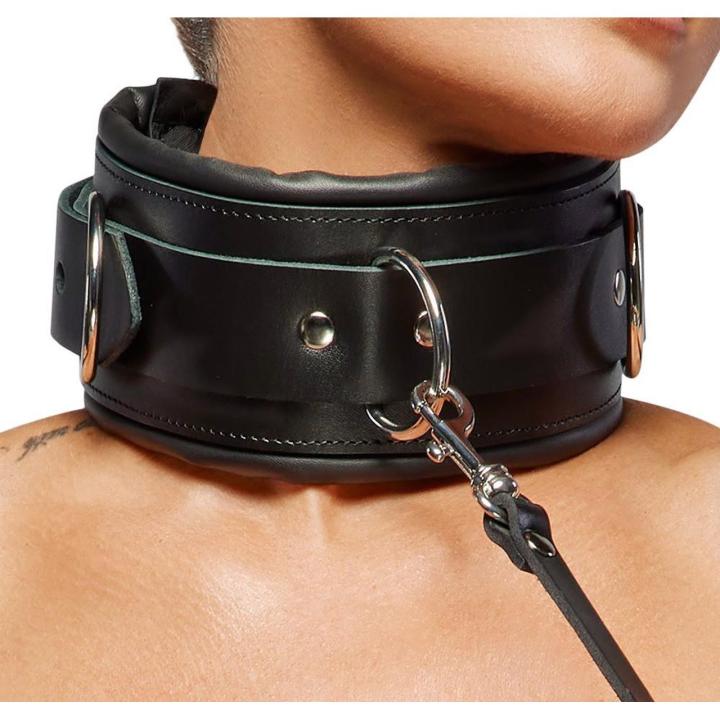 Skórzana obroża BDSM z kłódką i smyczą 97 cm | szeroka 8 cm