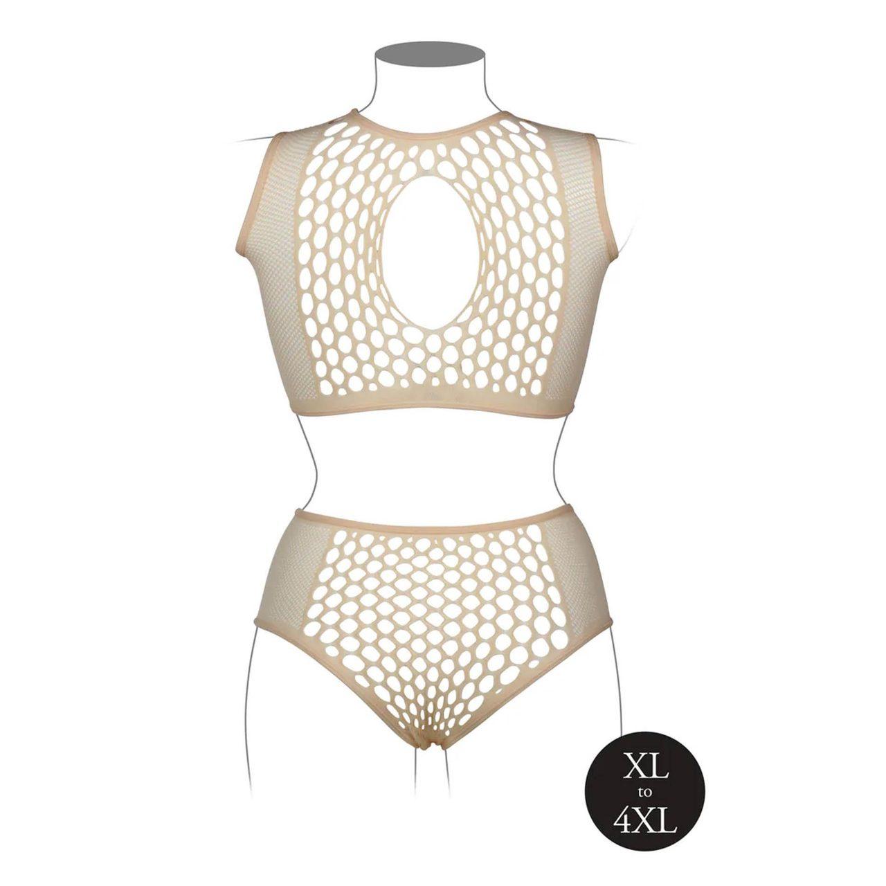 Cielisty komplet siateczkowy plus size z wycięciem keyhole | Loris.pl