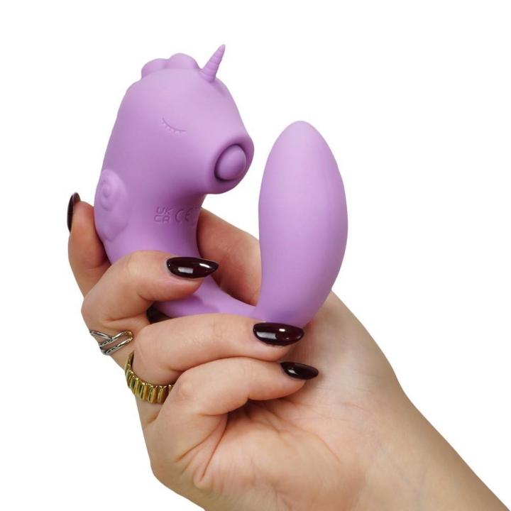 Liliowy wibrator punktu G z tappingiem łechtaczki 15 cm | 2 silniki, USB
