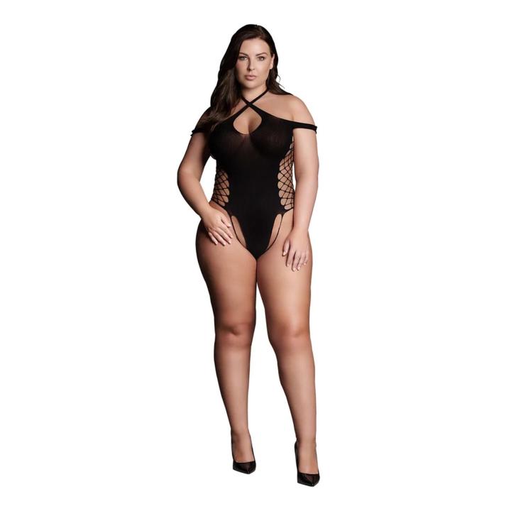 Body plus size z krzyżowanym dekoltem i odkrytymi ramionami XL–4XL